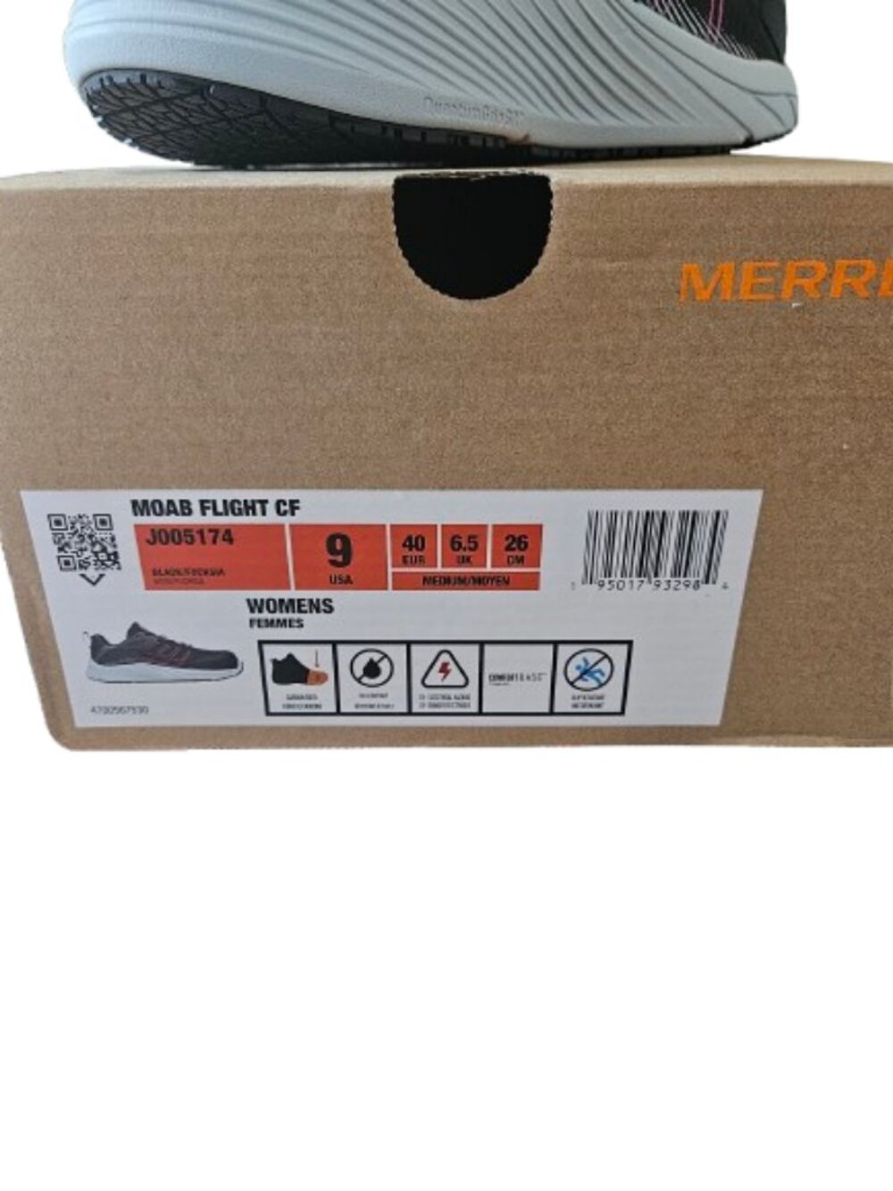 NIB Merrell Moab Flight CF Work Shoes - Black/Fuchsia Safety Toe - Women's 9 M - Picture 13 of 13